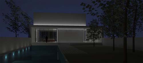 Concept House A, Minimalist House Concept by Rangr Studio - Pool and Garden view at night