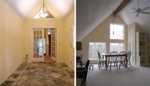 Foyer and loft view, Au Sable River Residence