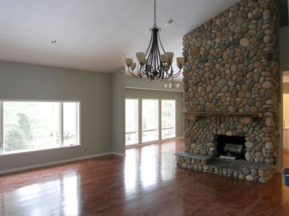 Living Room and Fireplace view of Au Sable River Residence by Michael Fitzhugh Architect1 Au Sable River Residence by Michael Fitzhugh Architect