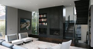 Living Room view, Ansley Glass House, House with Glass Curtain-Walls