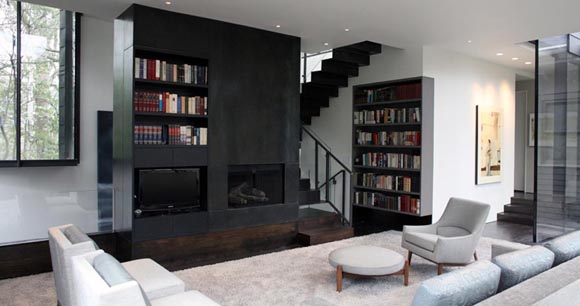 Living Room view,  Ansley Glass House, House with Glass Curtain-Walls