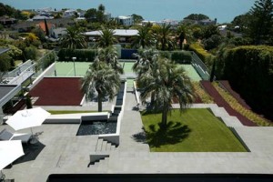 St Heliers House, Luxury House Design by Pete Bossley Architects - Tennis Court view